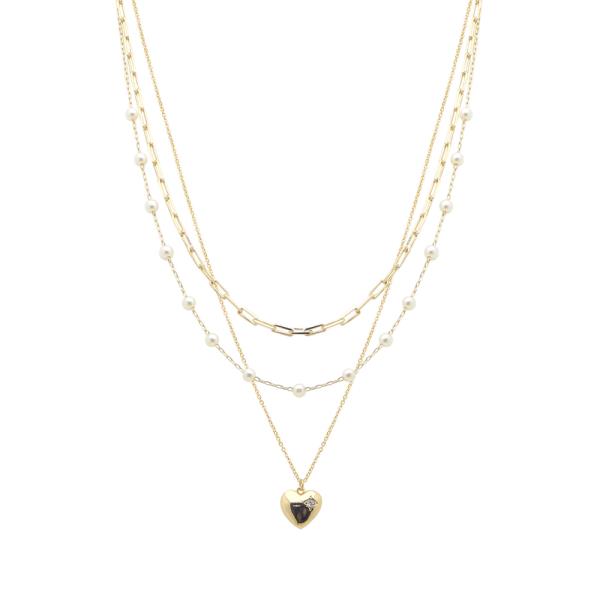 3 ROW HEART PENDANT NECKLACE