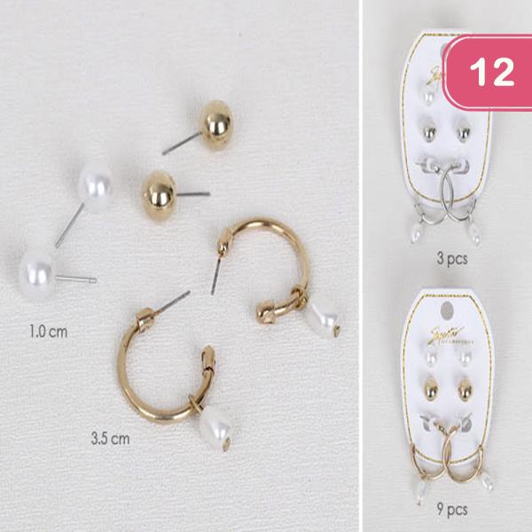 Metal Pearl Multi Earring Set (12 Units)