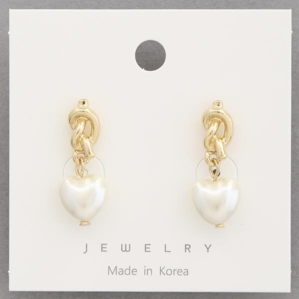 Metal Knot Pearl Heart Dangle Earring