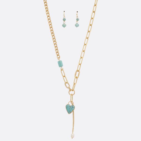 Heart Charm Oval Link Metal Necklace