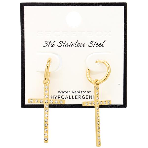 SECRET BOX Stainless Steel Cross Huggie Earring