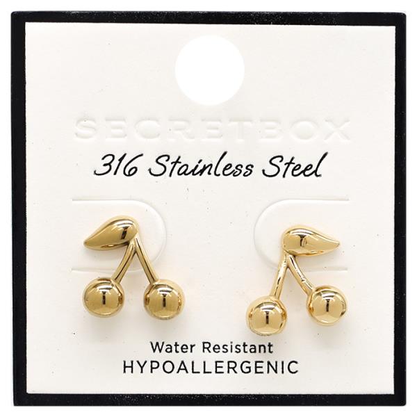 SECRET BOX Stainless Steel Cherry Shape Earring
