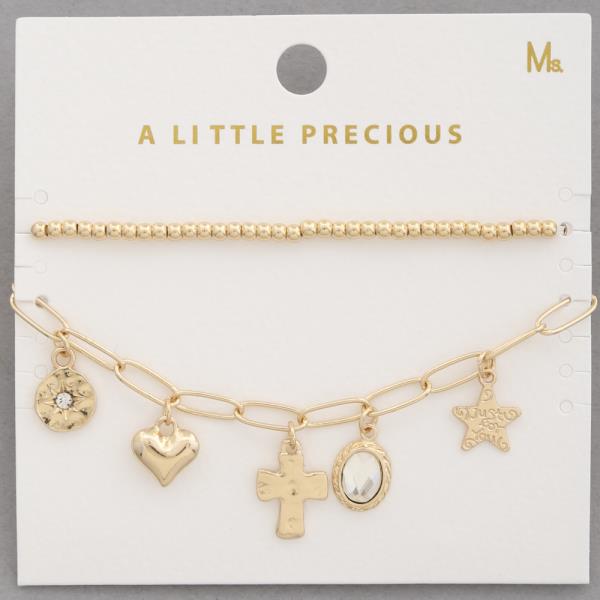 Metal Ball Bead Multi Charm Bracelet Set