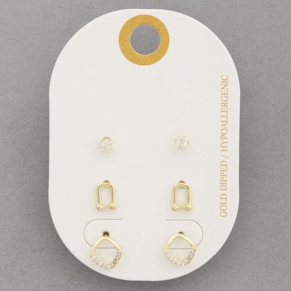 U Shape Gold Dipped Assorted Earring Set