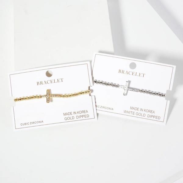 Gold Dipped CZ Cross Bracelet