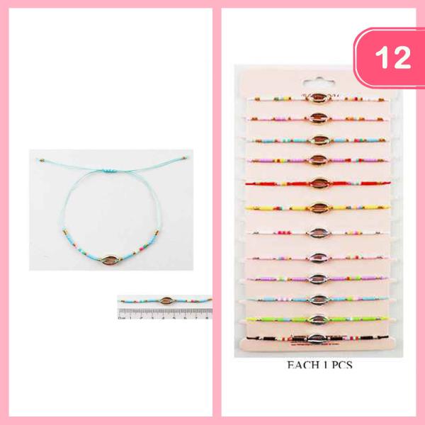 Shell Seed Bead Thread Bracelet (12 Units)