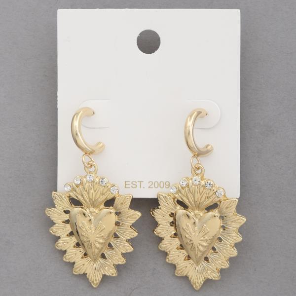 Heart Rhinestone Metal Dangle Earring