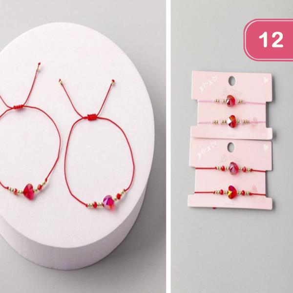 Heart Beaded String Bracelets (12 Units)