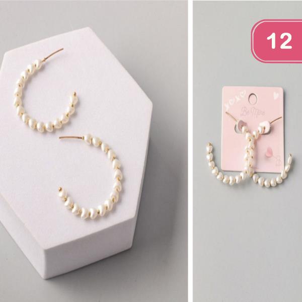 Pearl Heart Beaded Open Hoop Earring (12 Units)
