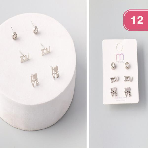 Stainless Steel Love Earring Set (12 Units)