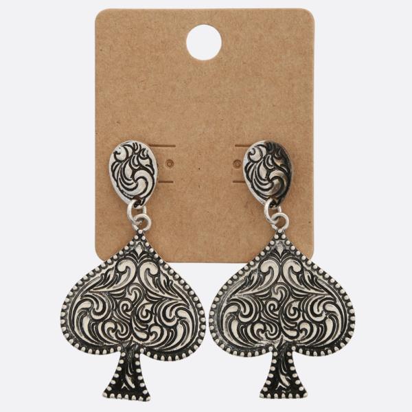 Western Filigree Pattern Spade Dangle Earring