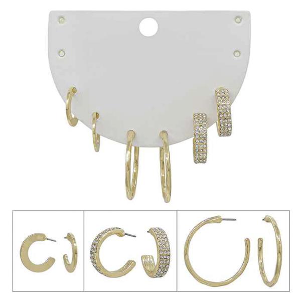 Pave Hoop Small And Large Metal Earring 3 Set