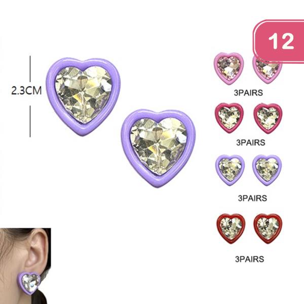 Heart Rhinestone Stud Earring (12 Units)