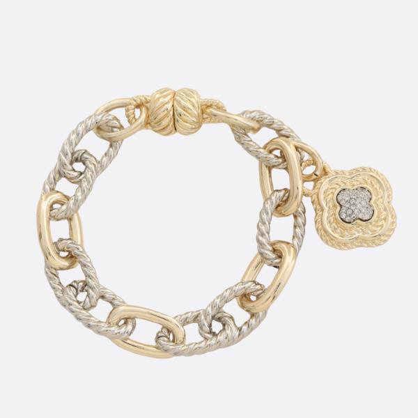 Two Tone Oval Link Clover Charm Bracelet