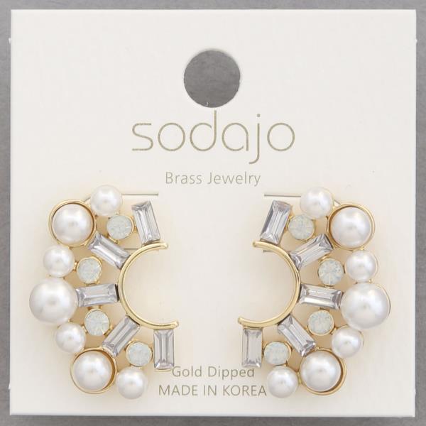 SODAJO Pearl Bead Rhinestone Gold Dipped Earring