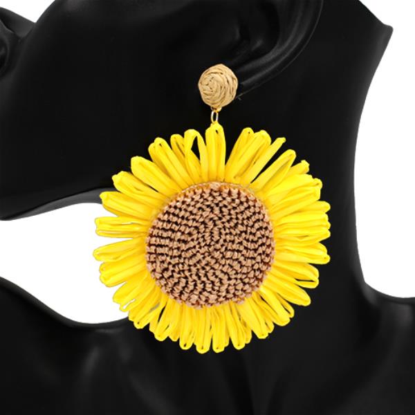 Raffia Sunflower Dangle Earring