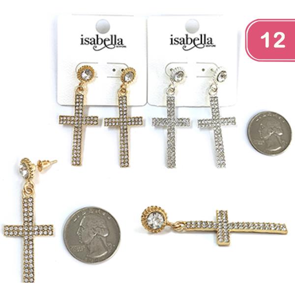Rhinestone Cross Earring (12 Units)