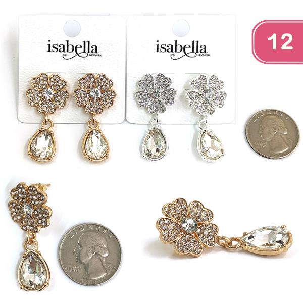Flower Teardrop Rhinestone Earring (12 Units)