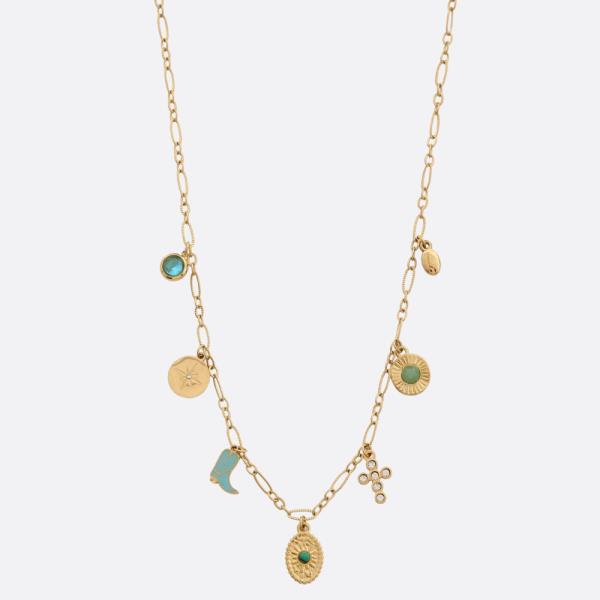 Multi Charm Station Stainless Steel Necklace
