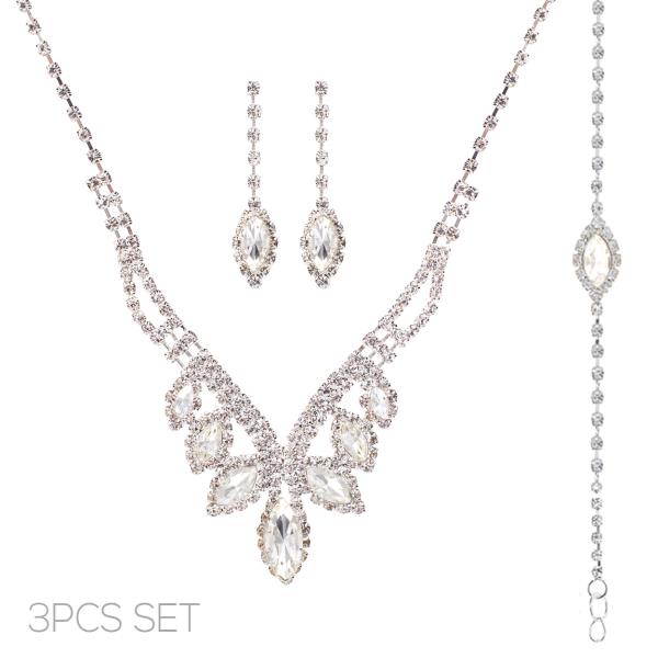 Rhinestone 3 Pc Necklace Earring Bracelet Set