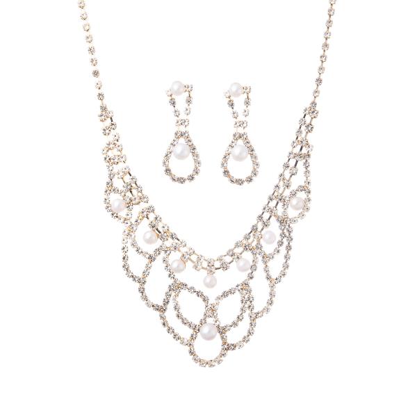 Rhinestone Loop Pearl Necklace Earring Set