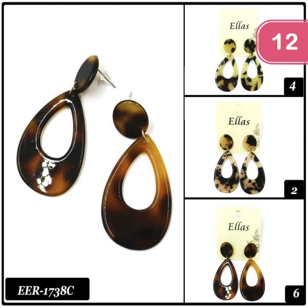 Assorted Tortoise Tear Drop Earring (12 Units)