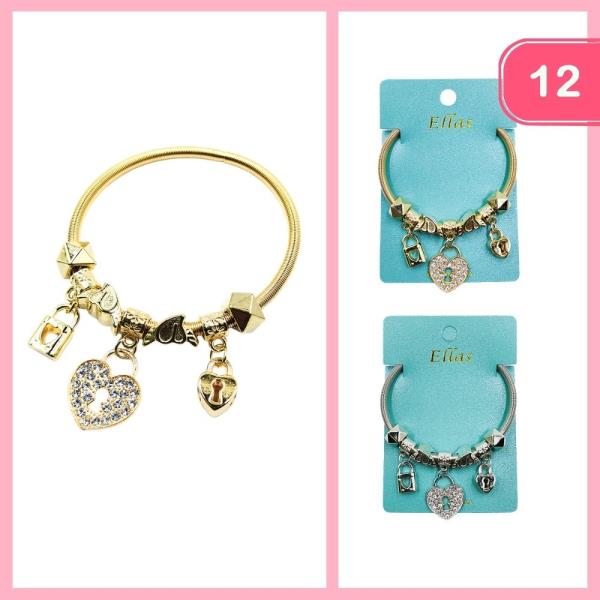 Rhinestone Love Charm Bracelet (12 Units)