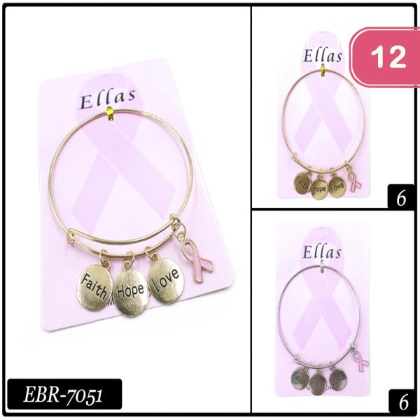 Assorted Pink Ribbon Charm Bracelet (12 Units)