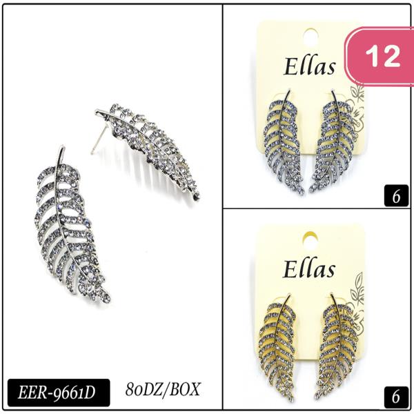 Assorted Rhinestone Leaf Earring (12 Units)
