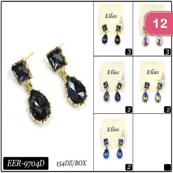 Assorted Glass Teardrop Earrings (12 Units)