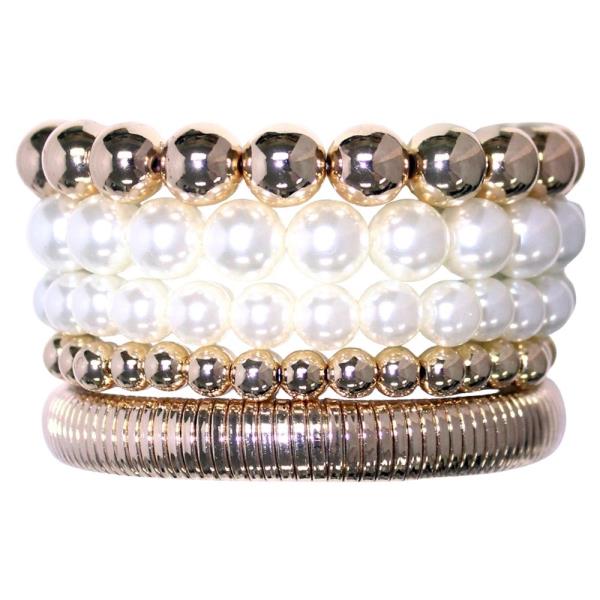 Metal Pearl Stretch Bracelet Set