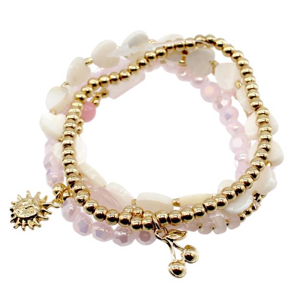 Stone Metal Bead Stretch Bracelet Set