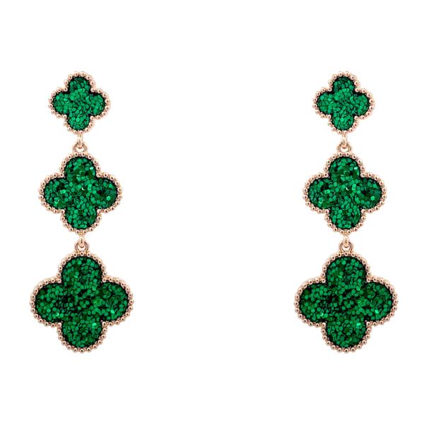 Tri Glitter Clover Link Dangle Earring