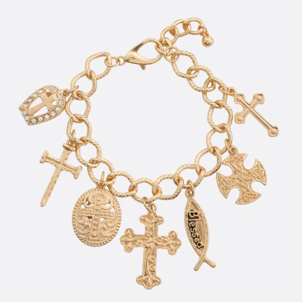 Cross Multi Charm Metal Bracelet