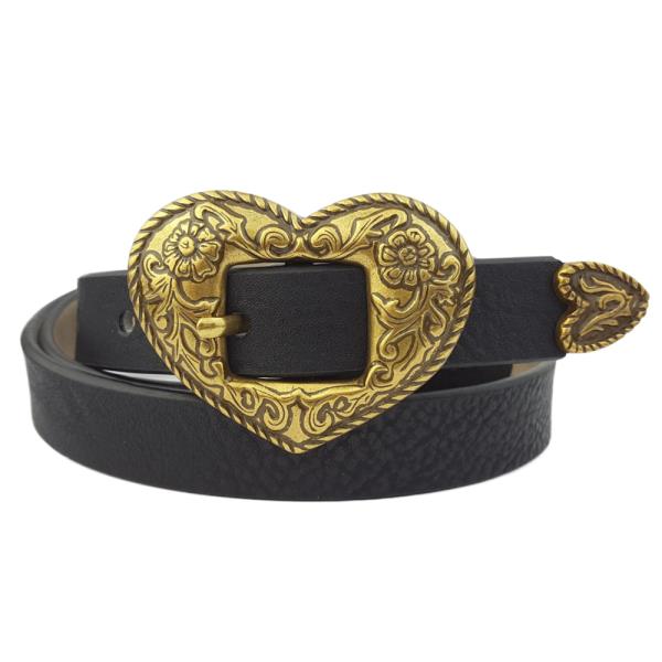 Western Inspired Skinny Gold Heart Belt with Tip