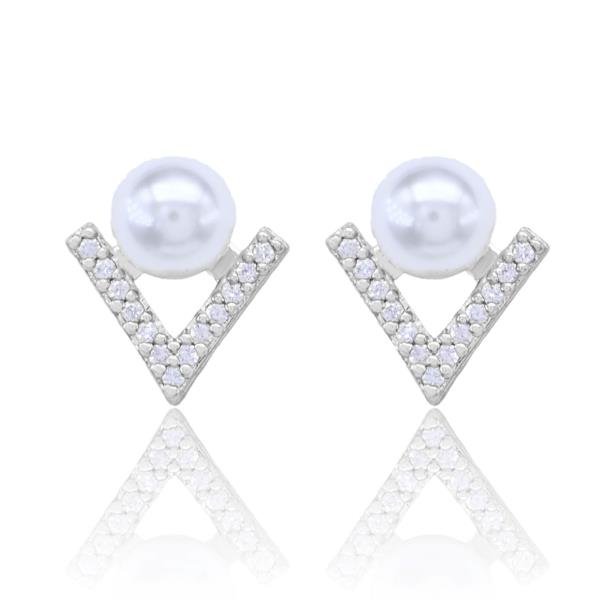 Pearl Bead V Shape Metal Earring