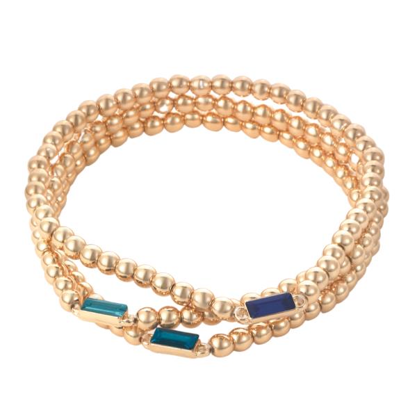 Rectangle Crystal Ball Bead Bracelet Set