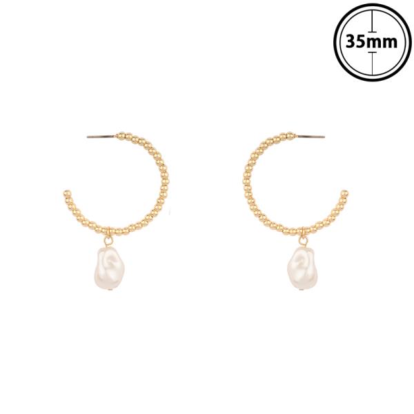 Pearl Bead Open Hoop Gold Dipped Earring