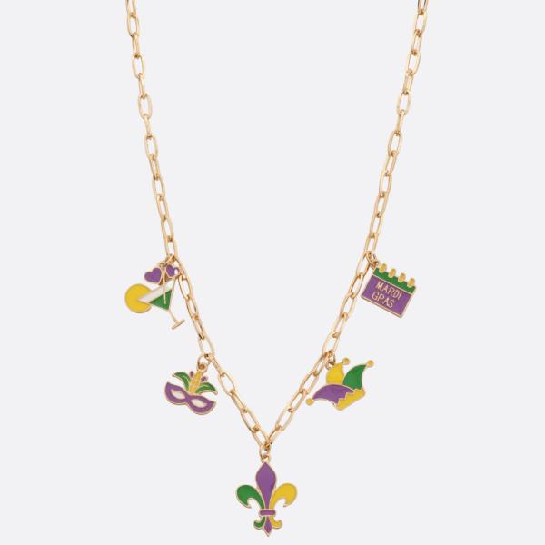 Mardi Gras Charm Station Oval Link Necklace