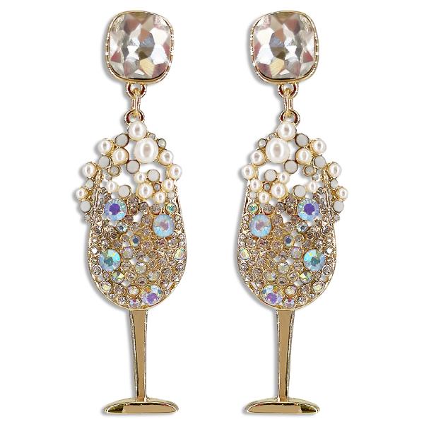 Rhinestone Champagne Glass Dangle Earring