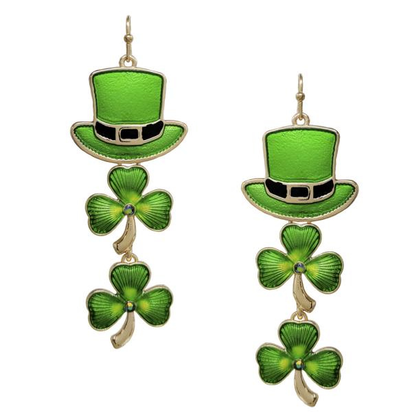 St Patrick`s Day Clover Hat Drop Earring
