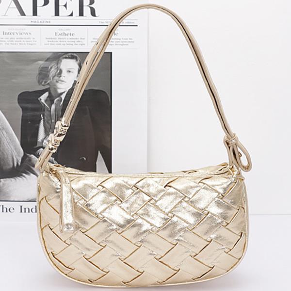 Faux Metallic Leather Braided Shoulder Bag