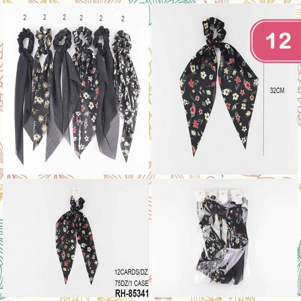 Flower Scrunchies Hair Tie with Tail (12 Units)
