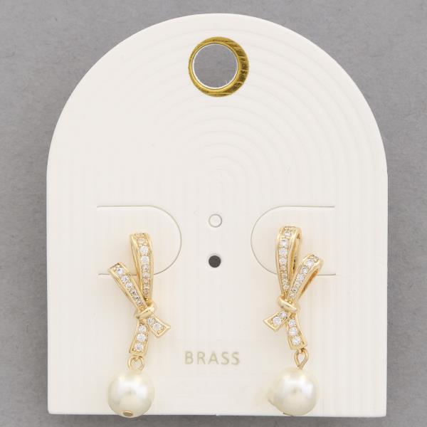 Pearl Ribbon Clear Metal Earring