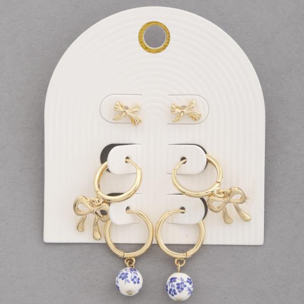 Ribbon Bow Floral Bead Assorted Metal Earring