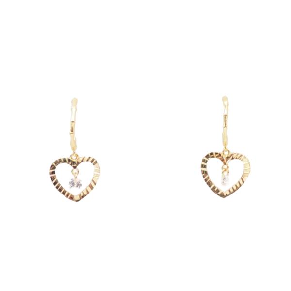 Brass Open Heart CZ Drop Earring
