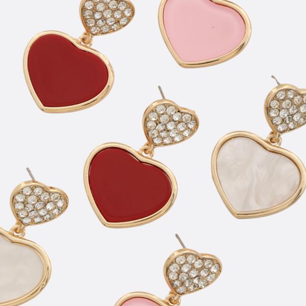 Double Heart Rhinestone Dangle Earring