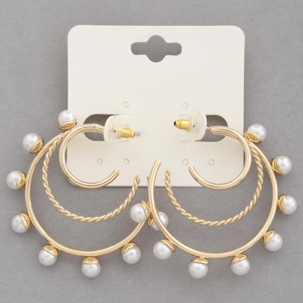 Pearl Edge Triple Hoop Earring