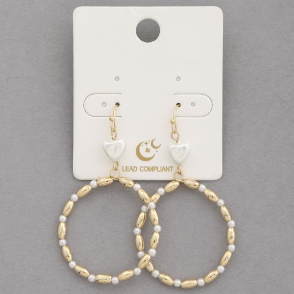 Metal Pearl Bead Round Dangle Earring