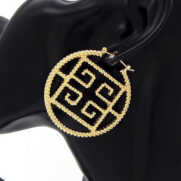Greek Key Metal Hoop Earring